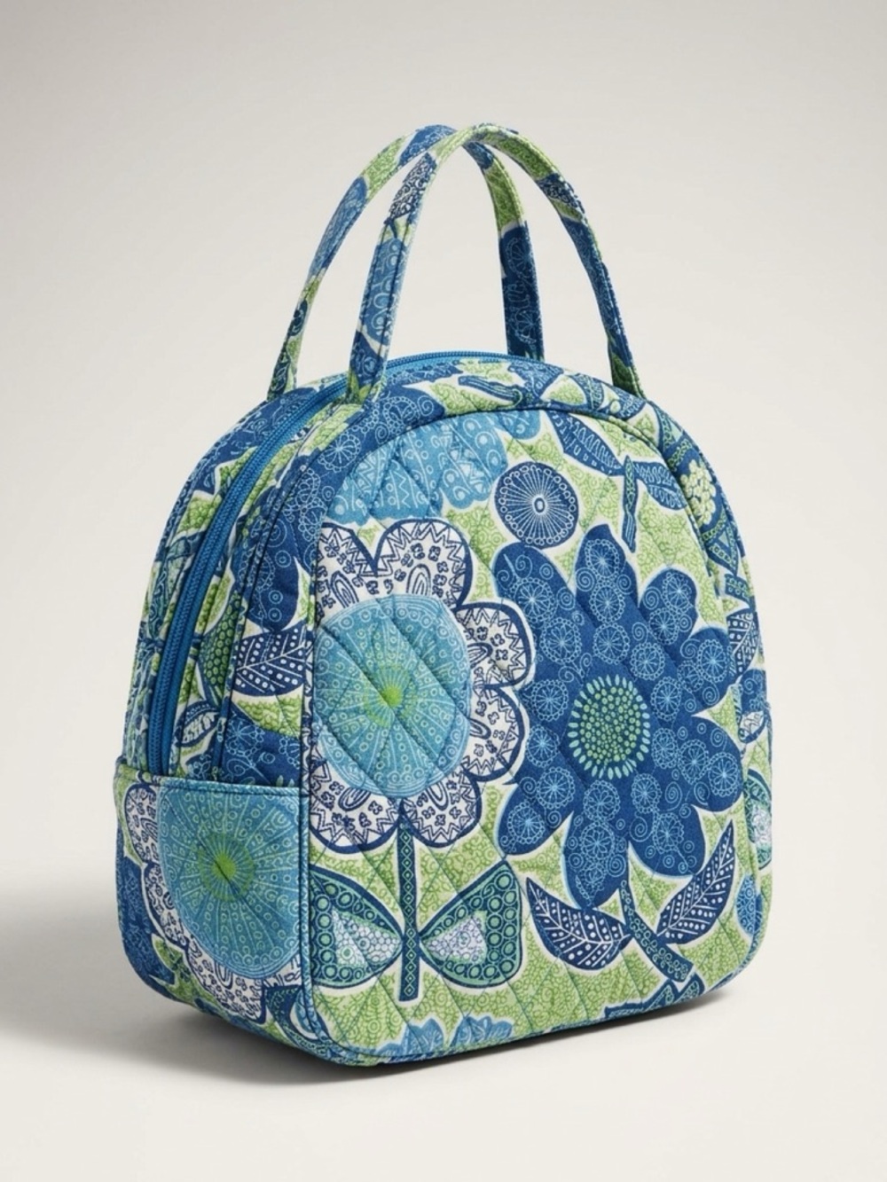 Vera Bradley Quilted Floral Top-Handle Lunch Tote in Blue and Green